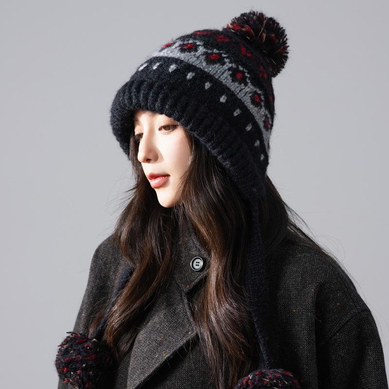 Повязка Красная Шляпа Женская Осень и Зима Ретро Вязаная Шерстяная Шапка Уличная Теплая Лысая Шапка