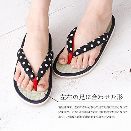 Rush Grass Round Tatami Fits Fit Hemp Leaf Type Size L [Takeharu] Women's Japanese-made Sandals, Shape, Sandals, Non-slip, Perfectly, Pattern/Navy, A,