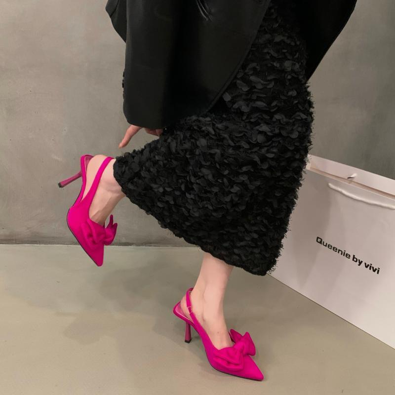 French Black High Heels Temperament Celebrity Bag Head Sandals Women's Shoes 2025 New Spring and Summer Pointed Single Shoes