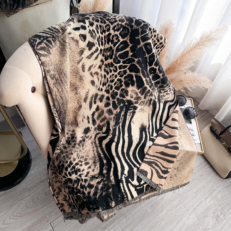 Leopard Print Scarf, Thickened, Warm And Fashionable, Autumn And Winter Outer Shawl, Double-Sided Imitation Cashmere Dual-Purpose