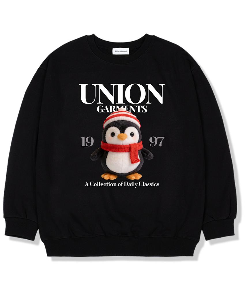 UNION GARMENTS Red Muffler Penguin Fleece-Lined Oversized Sweatshirt Black