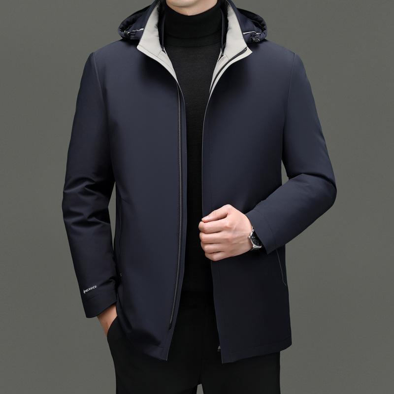 Пуховик мужской новый зимний модный средний возраст белый утиный пух подкладка теплая куртка для папы куртка