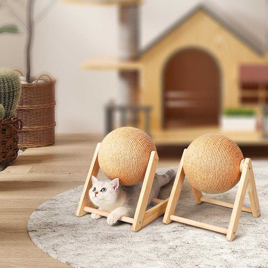 Интерактивная игрушка-когтеточка для кошек средних пород с сизалевой веревкой, прочная деревянная конструкция, шлифовка когтей