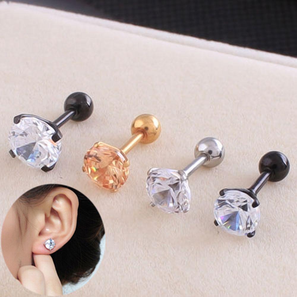 1pcs Stylish Jewelry Four Claws Drop Ear Stud Cubic Zirconia Earrings Titanium Steel
