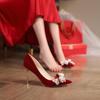 Fashion Women's Wedding Shoes Summer New High Heels Pointed Suede Bow Pearl Sandals Fashion Temperament Stiletto Heels Party Shoes