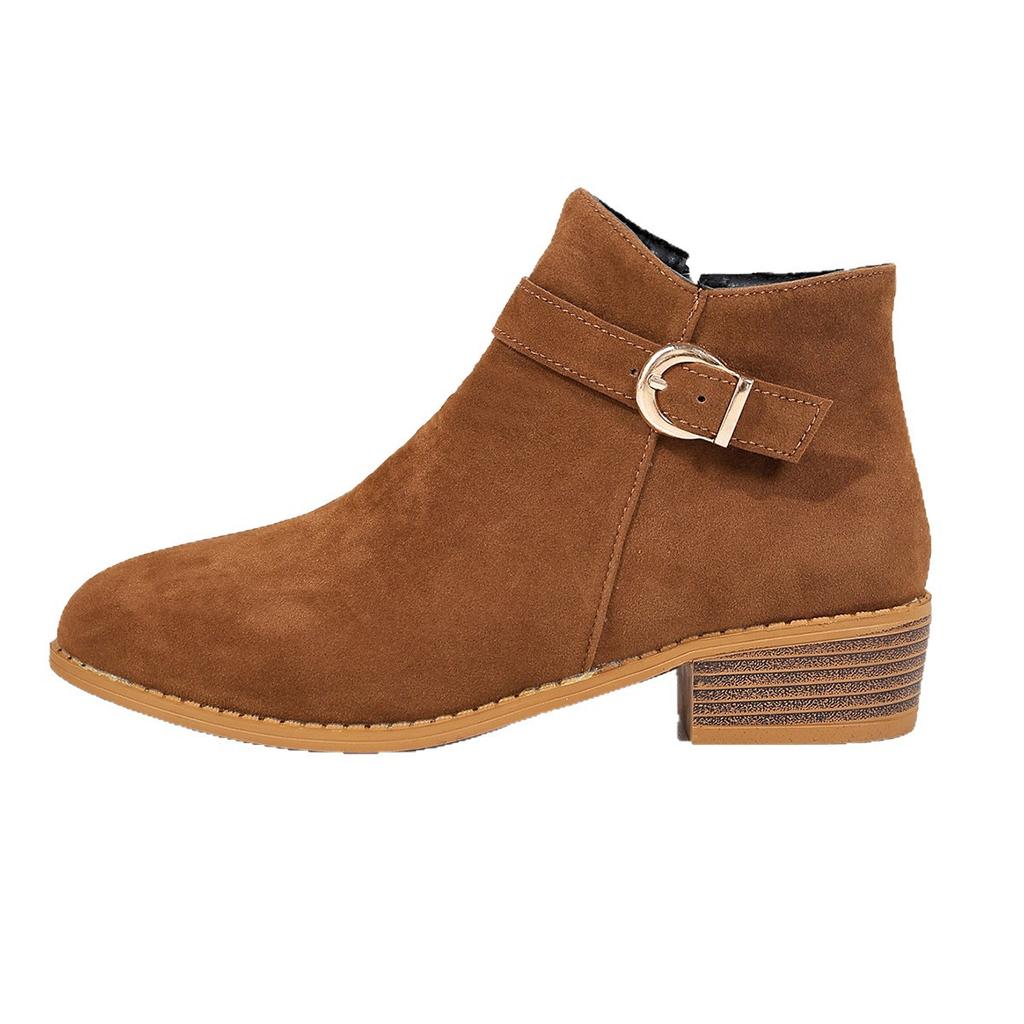 2025 осень и зима новая женская обувь больших размеров для внешней торговли короткие ботильоны боковая молния ремешок с пряжкой квадратный каблук остроносые женские и ботильоны до щиколотки