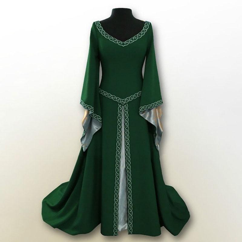Luxurious Long Bell Sleeve Medieval Renaissance Women's Vintage Gown Dress For Cosplay