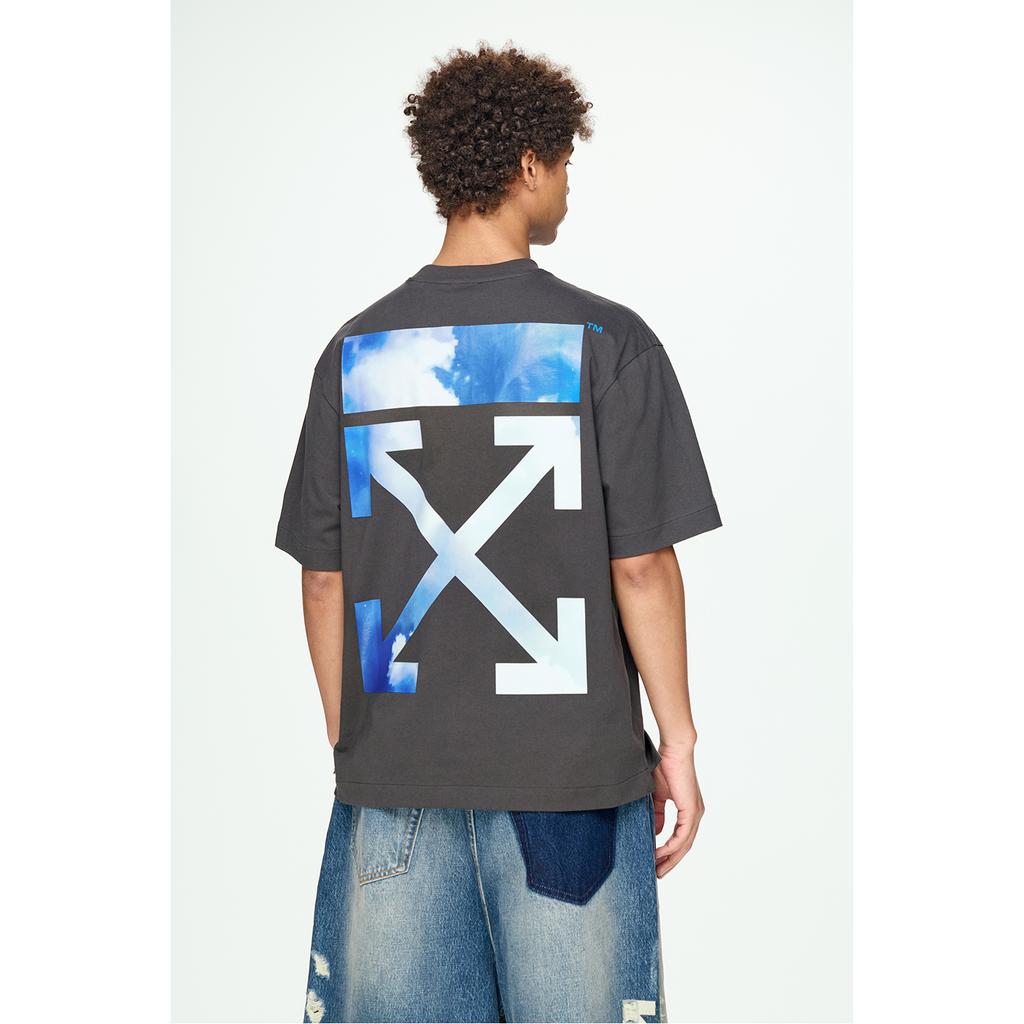 Off-White Небесно-голубая и белая футболка с принтом стрелок, модная, легкая роскошь, трендовая, универсальная, унисекс, OFFTE10ISEAMQ