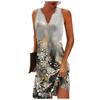 Женское повседневное платье Платье-майка с цветочным принтом на пуговицах Платье с v-образным вырезом Активная мода Открытый уличный без рукавов Свободный крой Лето