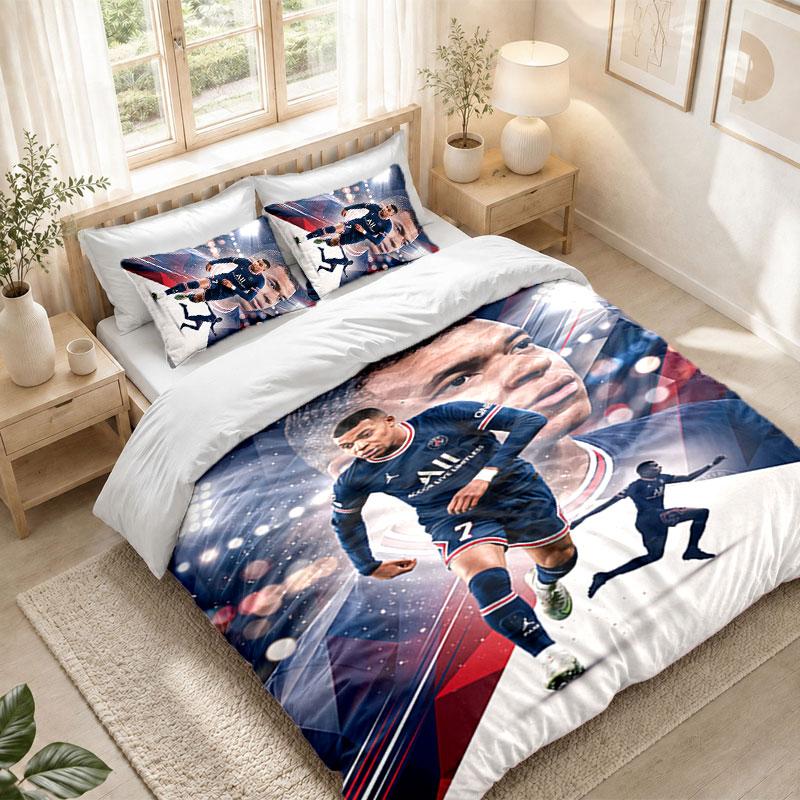 Bedding Set 1 Duvet Cover 2 Pillowcases Kylian Mbappe Print Bedroom Home Decoration