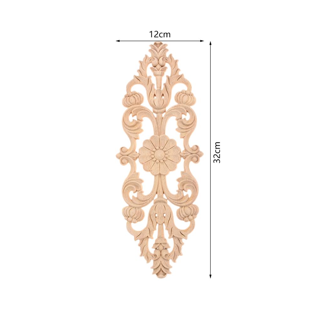 1PC 25/28/32/38cm Decorative Wood Appliques Unpainted Oak Carved Wave Flower Onlay Decal Corner Home Furniture Door Decor Crafts
