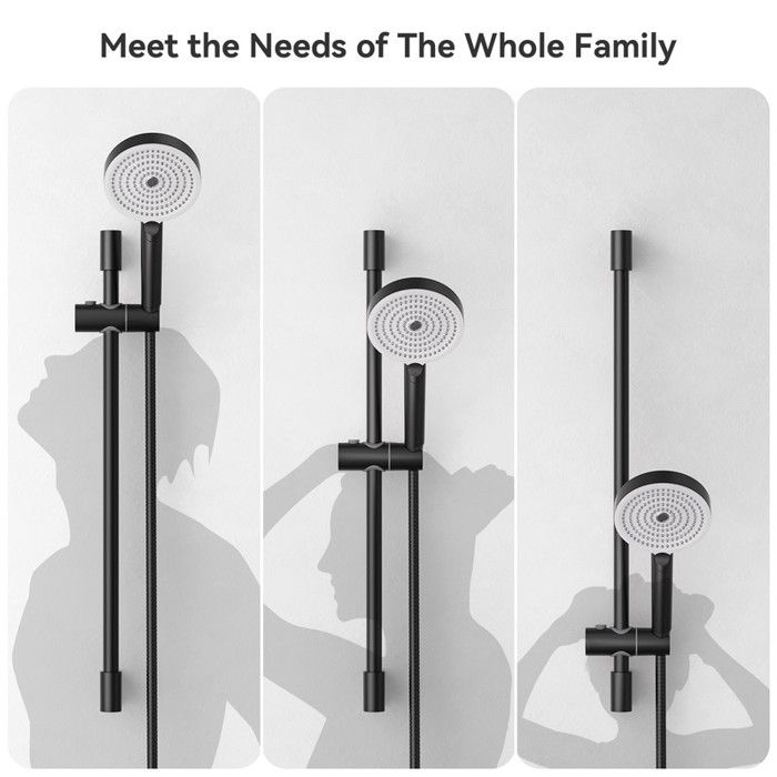 Barre de douche - DERW - Max - Noir - Acier inoxydable 201 - Diamètre 22mm - Installation facile