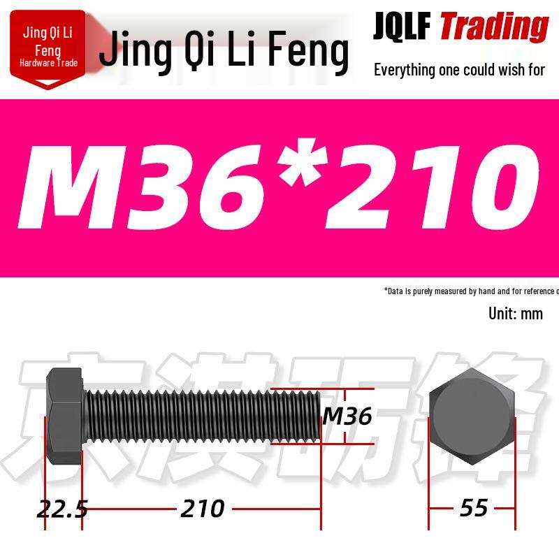 12.9 Grade High-Strength Blackened Hex Bolt M22-M48