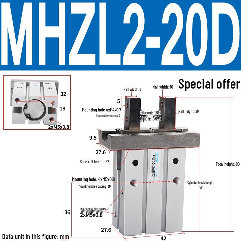 MHZL2 Pneumatic Finger Cylinder Parallel Manipulator Gripper MHZ2/HFZ Series