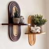 1PC Solid Sturdy Shelf Natural Wood Bohemian Wall Minimalist Rattan Weave Space-Saving Mounted Multi-Purpose