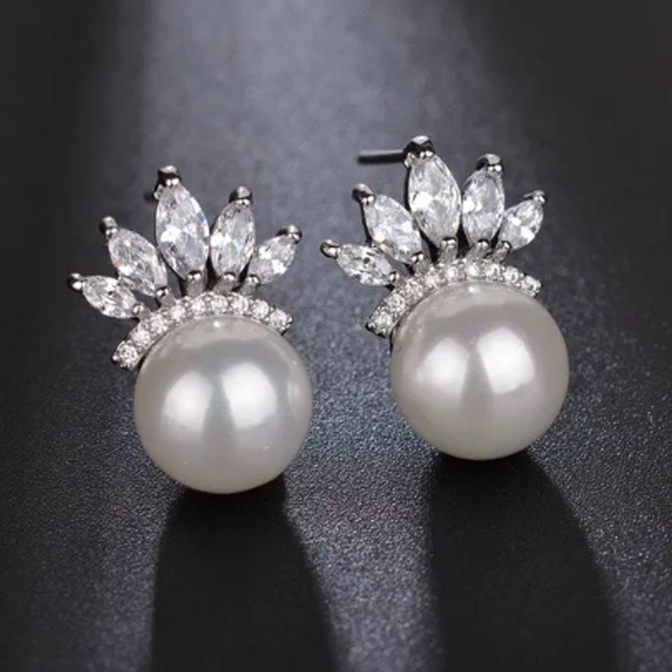 ZAKOL Temperament Imitation Zircon Flower Stud Earrings Elegant Leaf Marquise Zirconia Wedding Party Zircon for Women