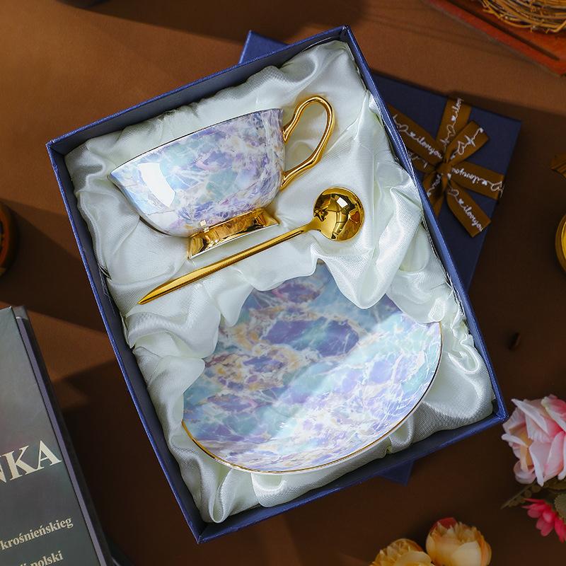 Мечтательный синий европейский керамический костяной фарфор набор кофейной чашки и блюдца Английский набор для послеобеденного чая Высококлассный, изысканный и высококлассный