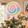 Event Stage Decoration Macaron Spiral Lollipop Christmas Tree Topper, Foam Candy Ornament with Sweet Shop Props Bow, Party Prop for Window Display