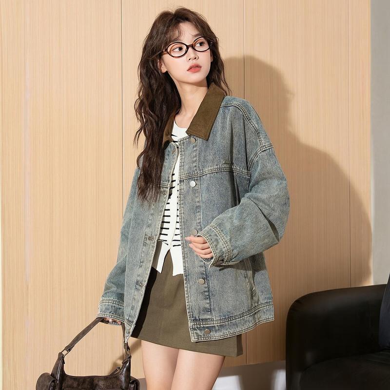 Женская джинсовая куртка TonLion с вельветовым воротником