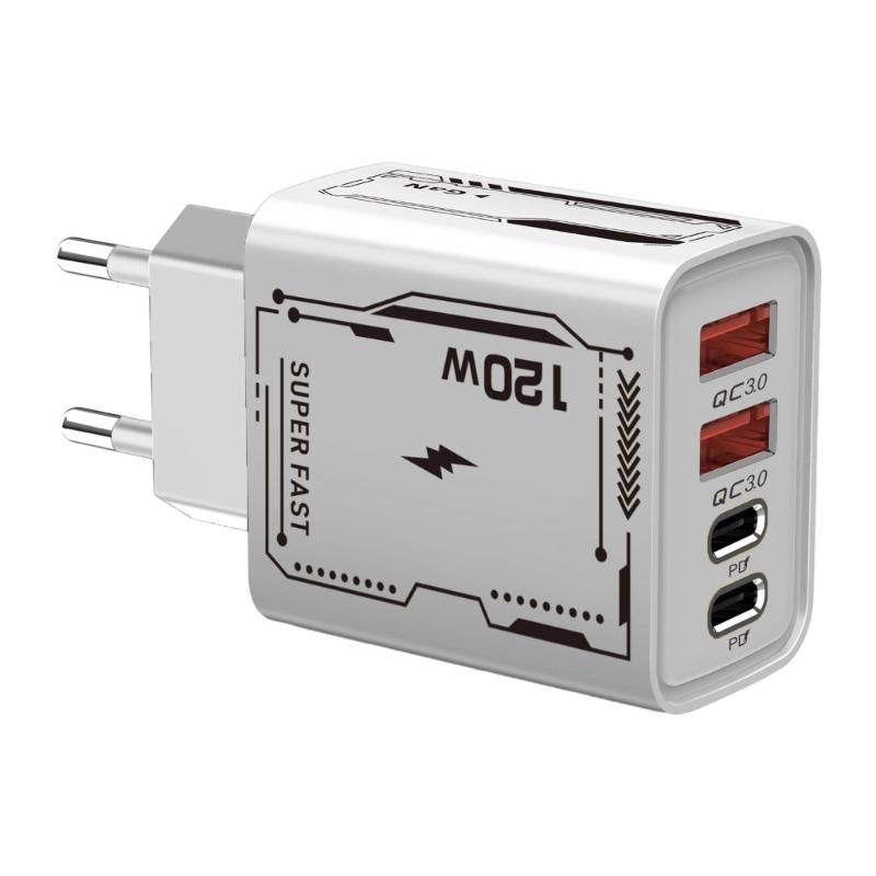 Быстрое зарядное устройство 120 Вт, два порта USB PD, европейский стандарт, совместимость с несколькими устройствами