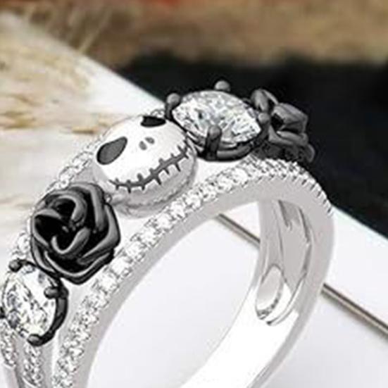 Женское готическое кольцо с черепом, черное розовое кольцо со стразами, кольцо в стиле ретро, ювелирное украшение на Хэллоуин, подарок на годовщину помолвки
