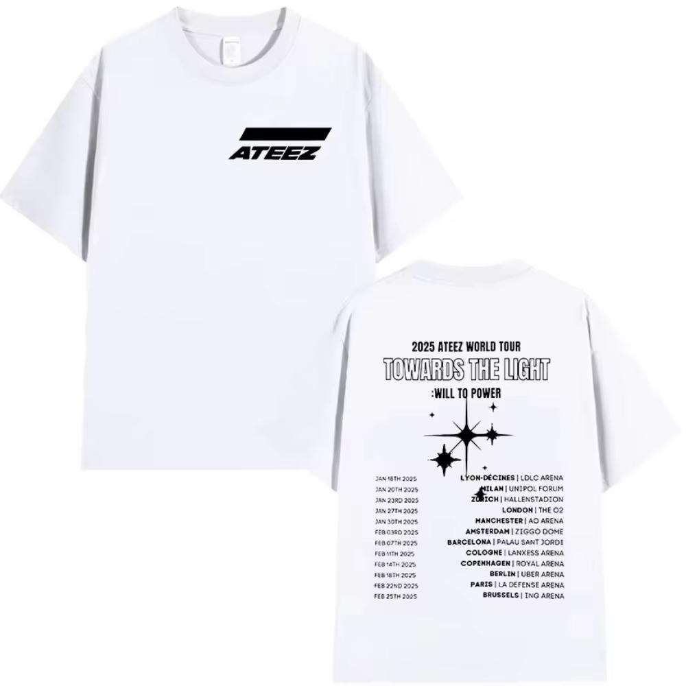 Корейский Ateez Towards The Light Will To Power Мировой Тур Новая Футболка Мужская Женская Хип-Хоп K-pop С коротким рукавом Топ Летний Уличная одежда