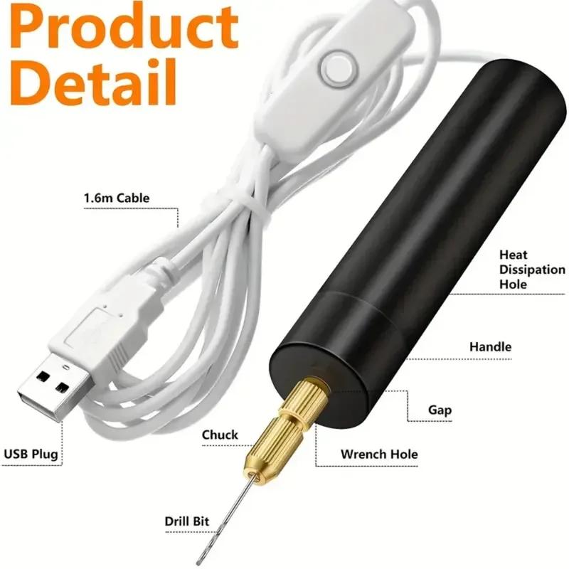 Ручная Мини-Электродрель с Питанием от USB Инструменты для Сверления для Изготовления Украшений из Эпоксидной Смолы Деревообработка Гравировальная Ручка