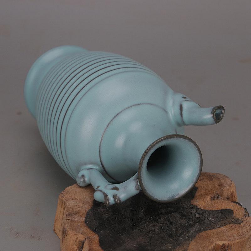 Song Dynasty Ru Kiln Blue Glaze Knife-Cut Dragon Handle Pot - Chinese Cultural Relic Antique Porcelain Imitation