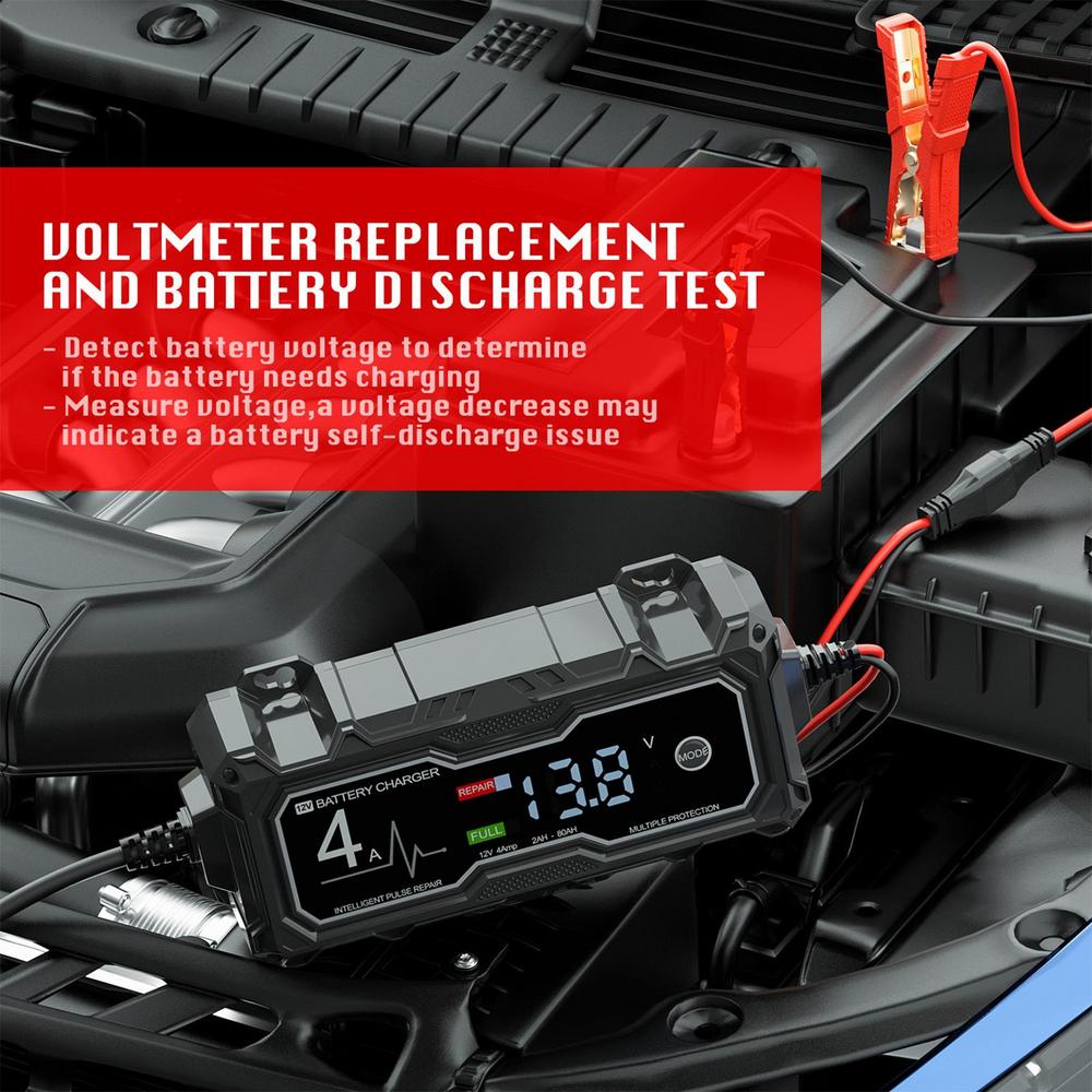 Портативное интеллектуальное зарядное устройство для автомобильного аккумулятора 12 В 4 А для мотоцикла, грузовика, автомобиля, полностью автоматическое устройство для ремонта со светодиодным дисплеем