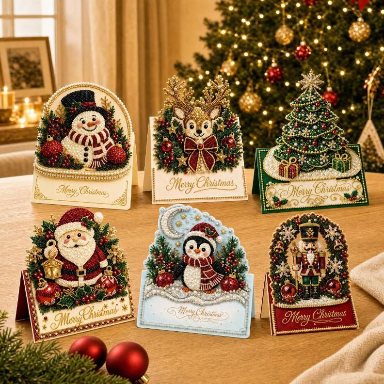 Diamond Painting Christmas Greeting Card Kit, DIY Handmade Xmas Folded Card with Rhinestone for Holiday Gift