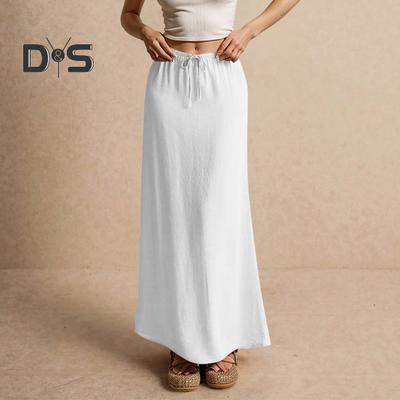 Женская макси-юбка средней посадки, однотонная длинная юбка на шнурке, легко сочетающаяся с женской юбкой для работы, отдыха, повседневной носки
