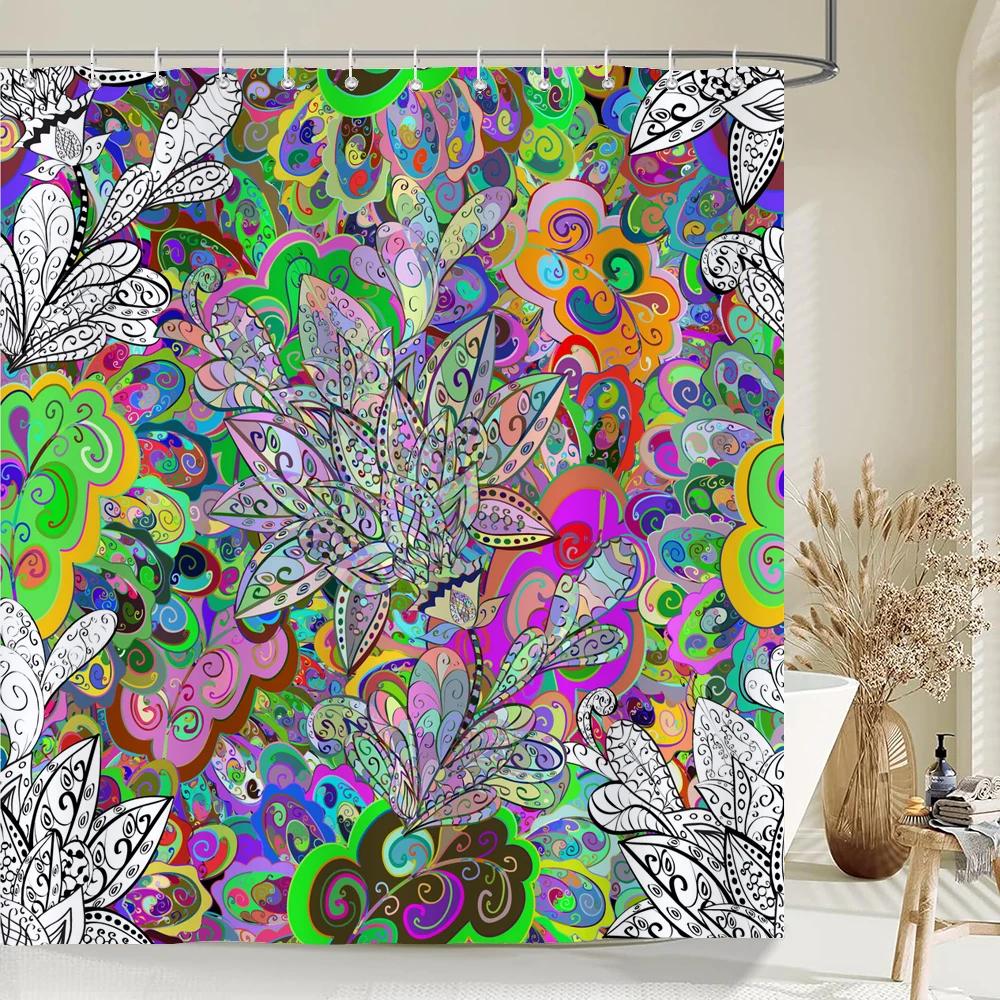 Indian Bohemian Fabric Shower Curtain Bathroom Curtains Boho Mandala Waterproof Fabric Bath Screen Bathtub Decor with 12 Hooks
