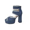 2025 Summer New Women's Cover Heel Sandals with Platform Back Zip Ankle Wrap Denim Dress Party Plus Size Shoes for Women