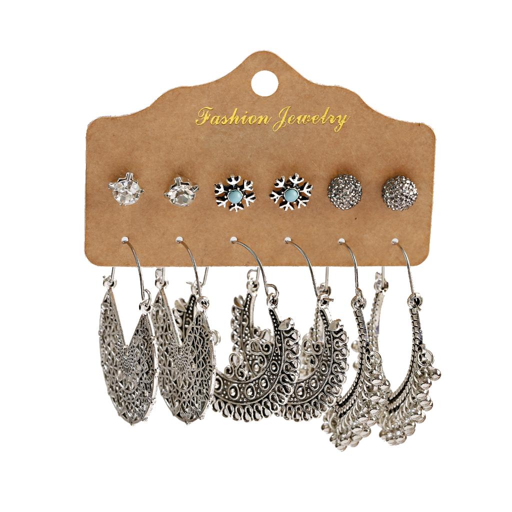 Antique Sliver-Plated Hollow Alloy Geometric Dangle Indian Earrings For Women Gypsy Zircon Boho Ethnic Leaf Bell Tassel Earring