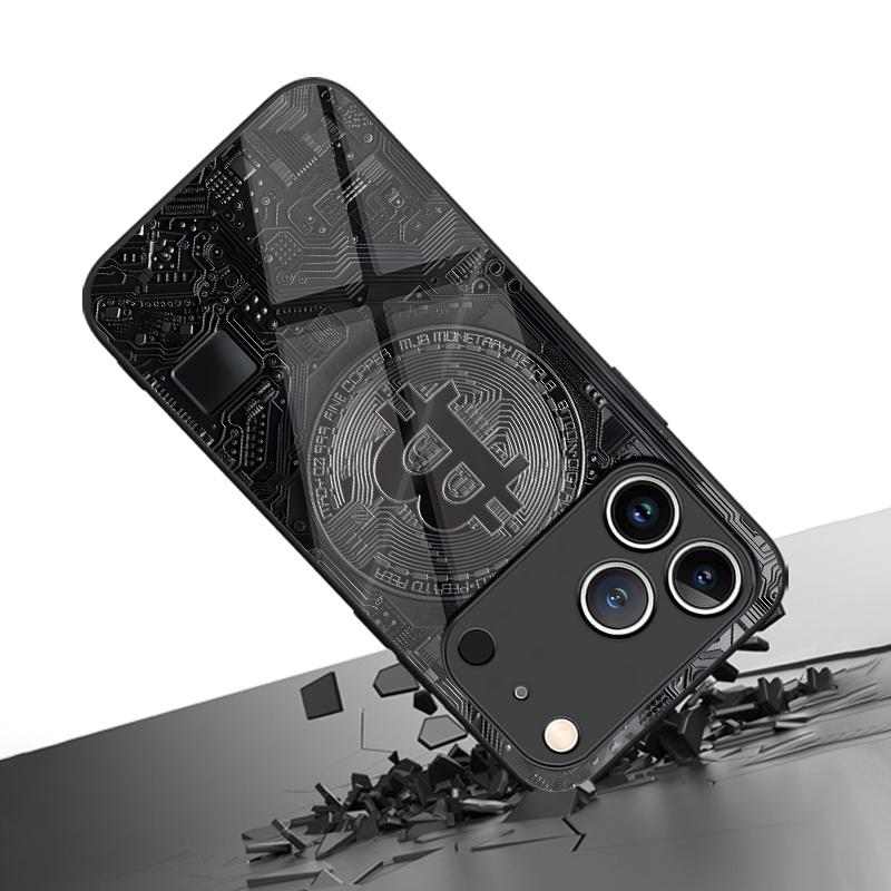 Закаленное стекло с рисунком Bitcoin для телефона, подходит для iPhone 17 16 15 14 13 12 11 Pro/Max/Plus, противоударное и защищающее от падений
