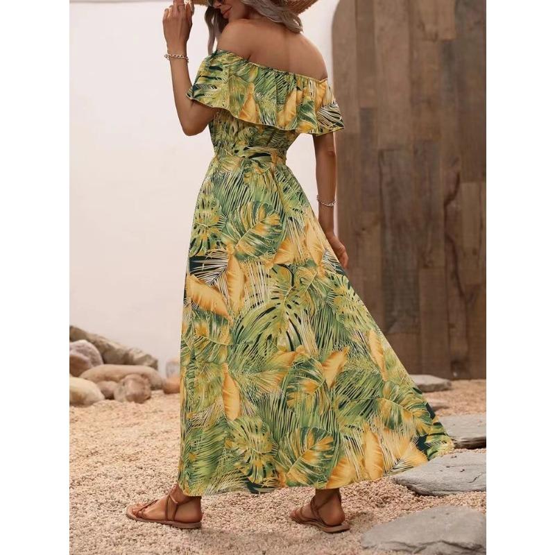 Summer One-length Ruffle Lace-up Waist Dress for Women