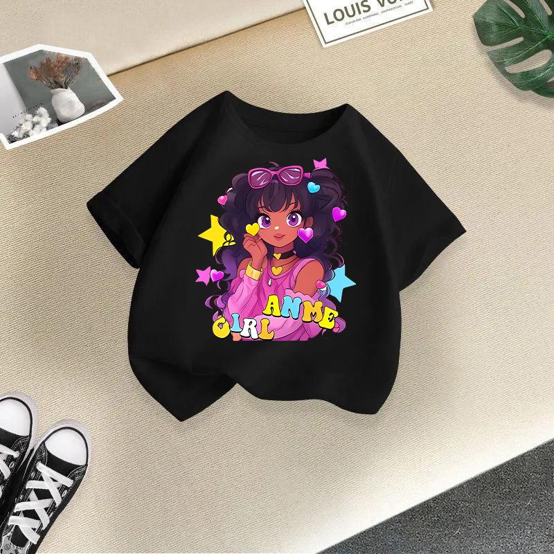 Детская футболка Cool Girl с принтом Детская 100% хлопок Топы Круглый вырез Короткий рукав Детская 2-13 лет Футболка