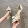 Luxury Pearl Crystal Bowtie White Wedding Shoes Women 2024 Spring Brand Designer High Heels Pumps Woman Thin Heeled Party Shoes