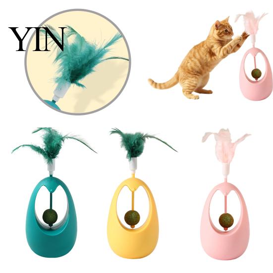Automatic Swinging Cat Toy Interactive with Feathers And Catnip Ball, Self-Rotating Teasing Durable Teaser Wand Stick, Stable Play Teeth Grinding