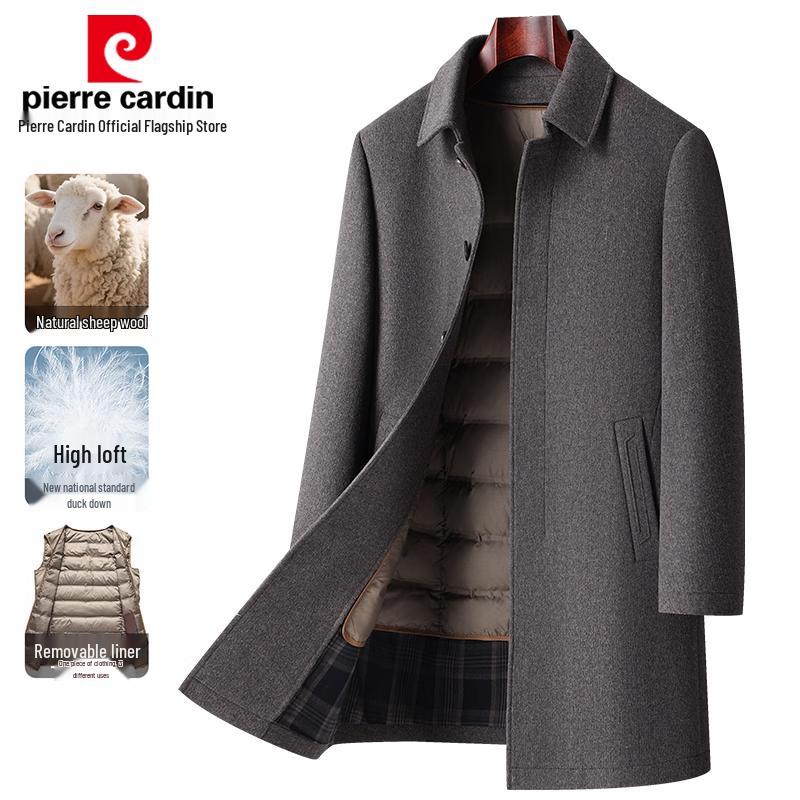 Pierre Cardin Men's Wool-Blend Mid-Length Coat with Removable Down Liner