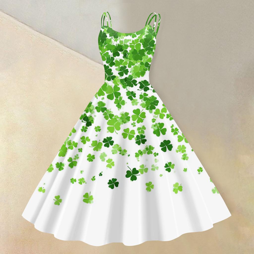 Женская ул.. Платье с принтом ко Дню Святого Патрика, сексуальное, с открытыми плечами, в стиле панк, ретро