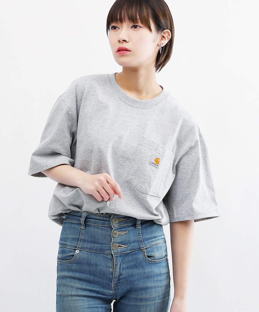 Carhartt Футболка с коротким рукавом и карманом, Хизер, Размер L, Мужская, CTK87, Серая,