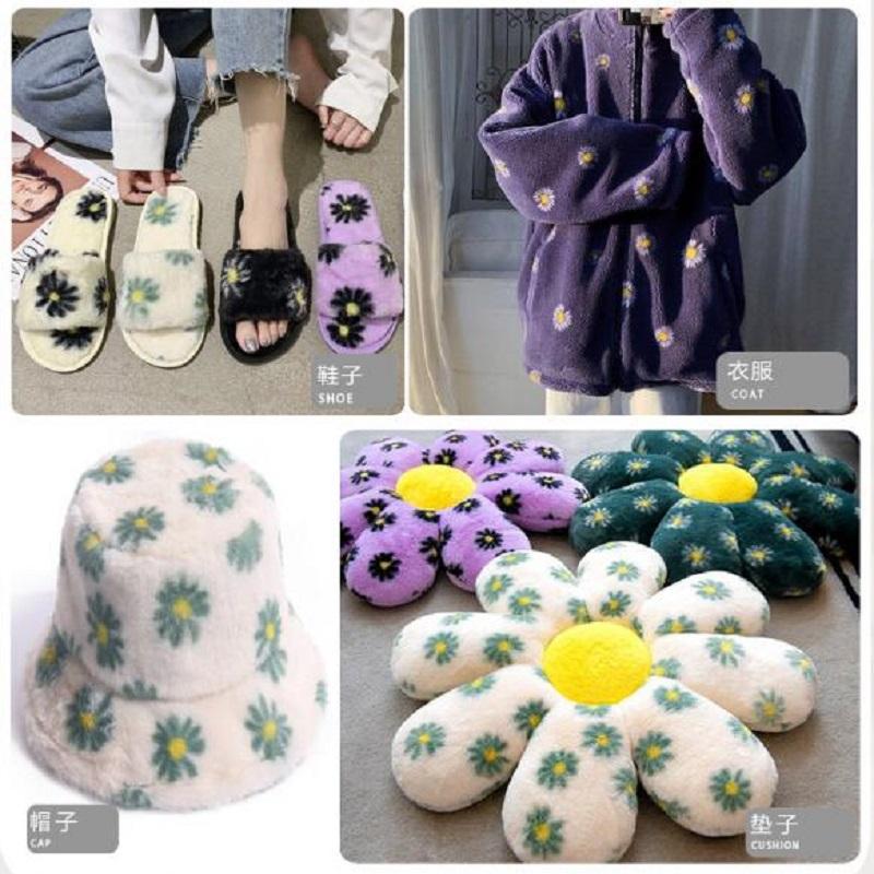 1 Yards Classic Daisy Pattern Velvet Plush Fabric Warm Long Faux Fur Fabric Diy Sewing Bag Shoes Carpet Cushion Hat Coat