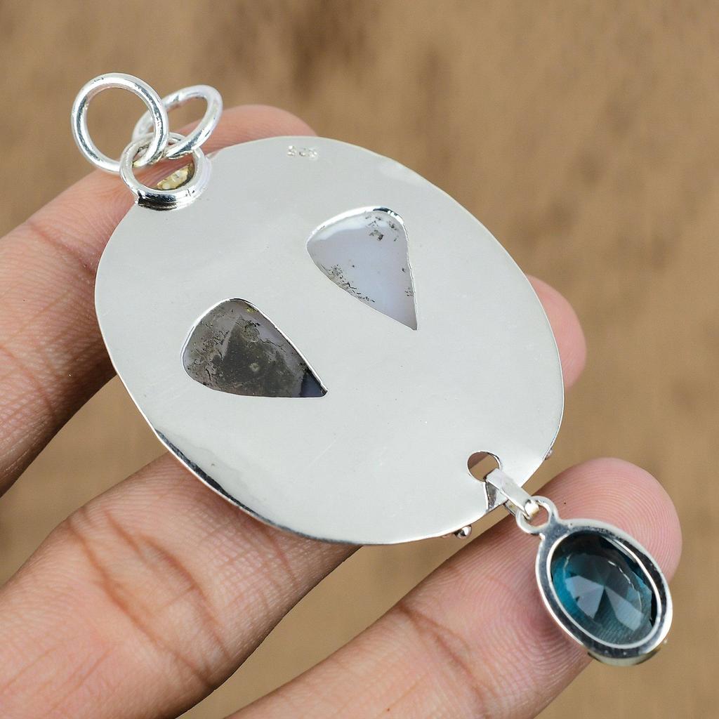 Натуральный Дендритовый Опал Драгоценный Камень Ювелирные Изделия Подвеска из Стерлингового Серебра 925 пробы для Девочек