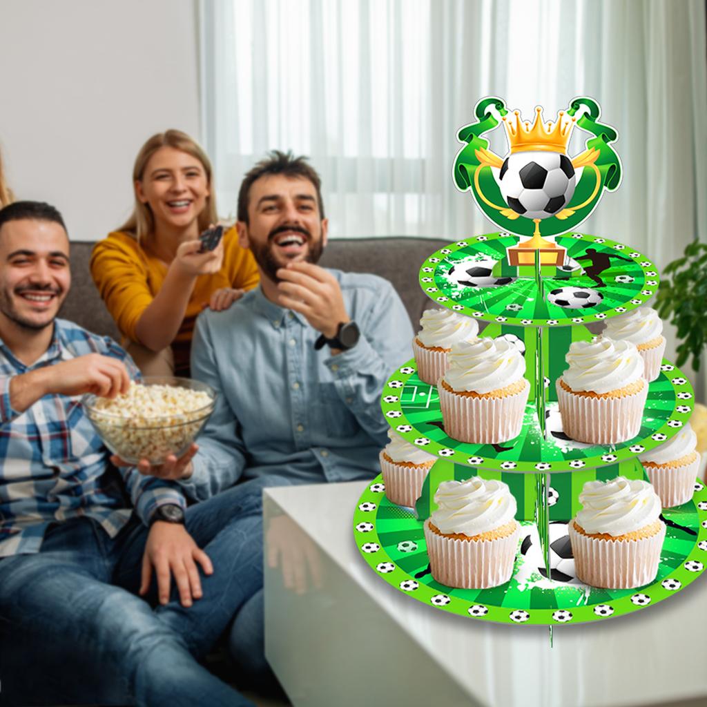 3 Tier Football Sports Soccer Party Cake Display Stand Kid Birthday Dessert Cupcake Rack Stand Baby Shower Party Cake Tray Decor