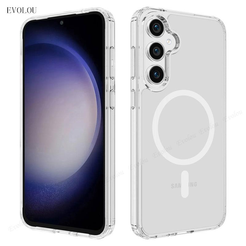 S23FE Для Магнитной Беспроводной Зарядки Акриловый Чехол Для Samsung Galaxy S23 FE S23FE Ударопрочный Прозрачный Силиконовый Чехол