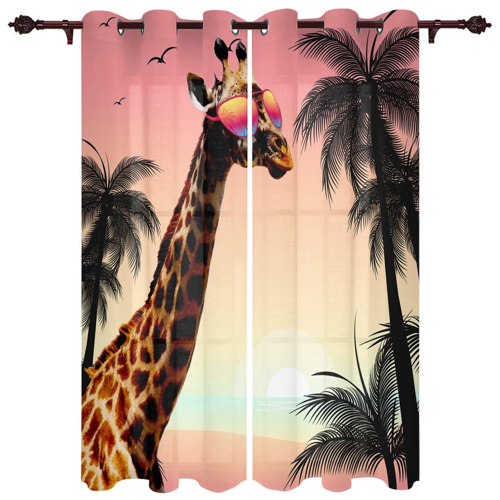 Fun Giraffe Animal Africa Watercolor Window Curtains Curtains for Living Room Decorative Items Living Room