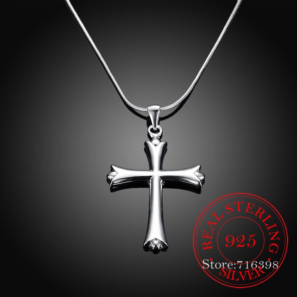 Ожерелье из стерлингового серебра 925 пробы, простое модное ожерелье с подвеской в виде креста, серебряная цепочка для женщин и мужчин, ювелирные изделия, подарки