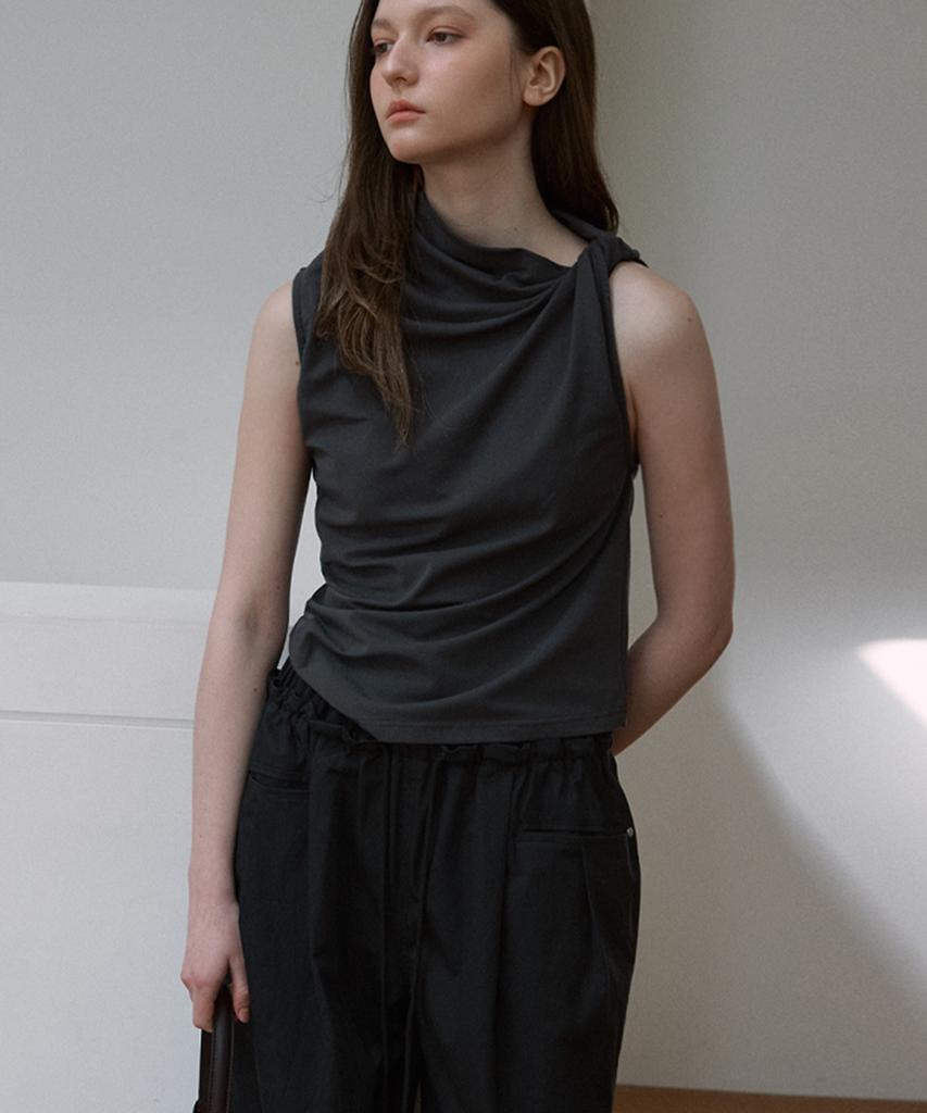 SIGREAT Compact Jersey Twist Neck Top_Dark Grey