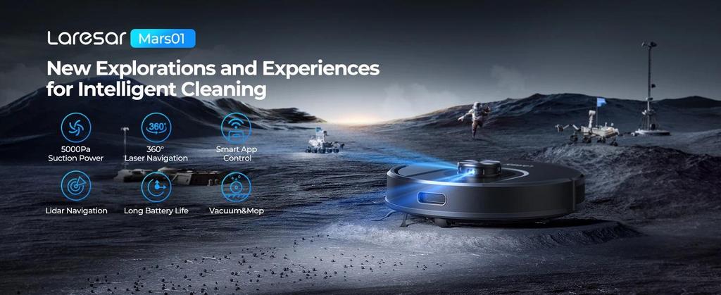 Laresar 01 Robot Vacuum Cleaner & Mop, 5000Pa Strong Suction, LDS LiDAR Navigation, Smart Mapping for Floor, Carpet & Pet Hair Cleaning